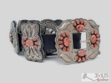 L. James Sterling Silver Concho Belt With Red Spiny Oyster, 568g