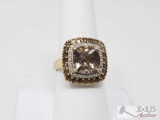 14K Gold Ring with Large Center Stone and Diamond Halo, 4.7g
