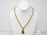 10K Gold Necklace with Money Bag Pendant, 14.3g