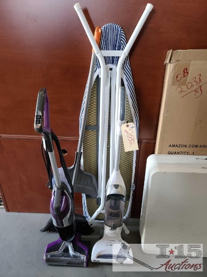 2 Vaccums, Ironing Board, Broom, And Dust Pan
