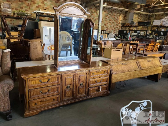 Dresser, Tri Fold Mirror, And Head Board