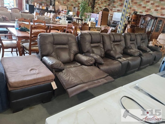 2 Leather Power Reclining Couches, Power Recliner, And Ottoman