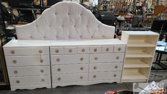 2 Dressers, Headboard, And Book Case