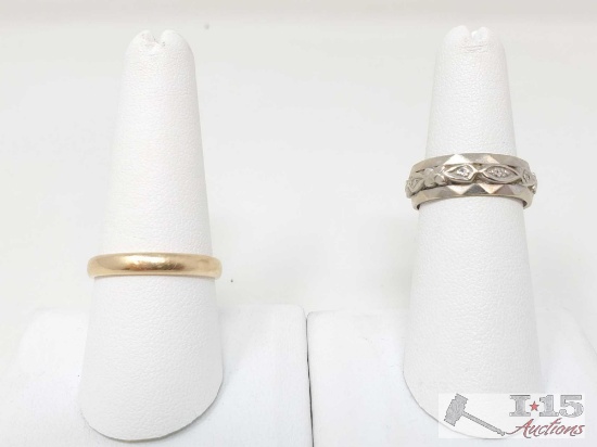 14k Gold Band With Diamond And 14k Gold Band, 8g