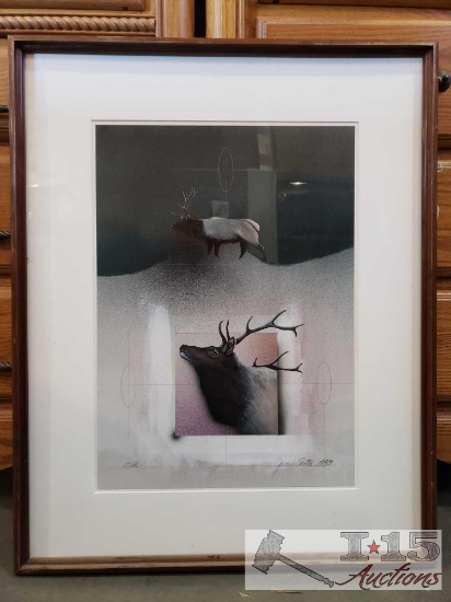 Oil Painting "Elk" by James Carter, Framed and Dated 1983