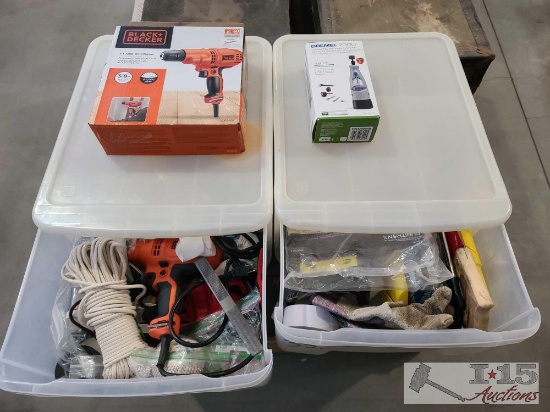 Saws. Hammer. Paint Rollers. Gloves. Dremel.
