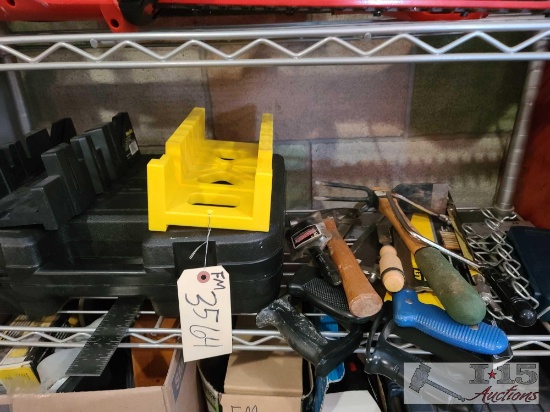 Hammers. Saws. Screwdriver Holders. Chisels. Drill Bits. Framer Squares. Miter Boxes. Drill.
