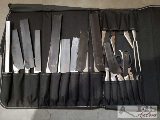 Set of 19 Global Yoshikin Kitchen Knives with carrying case