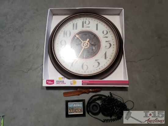 Better Homes Wall Clock, Wood shoes horn, Set of sony Computer Headphones, and more