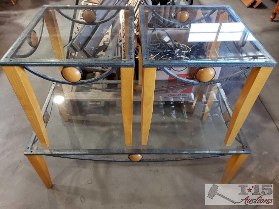 Two Glass End Tables and One Glass Coffee Table