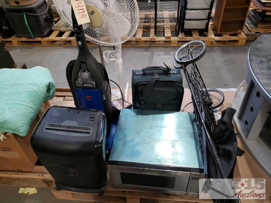 Panasonic Microwave, Hoover Vacuum, Metal Wheeled Cart and Staples Shredder