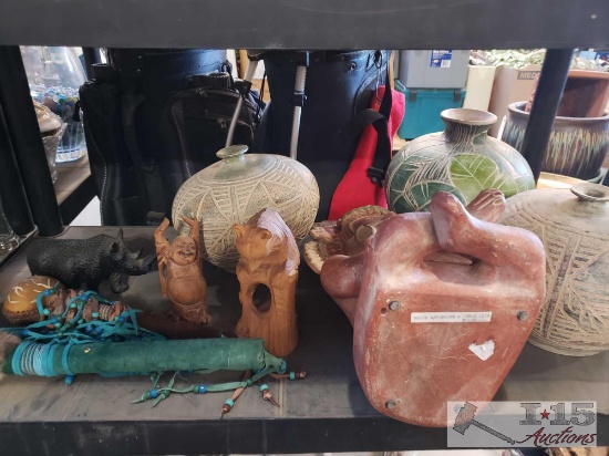 Wood and Stone statues, busts, vases, and more