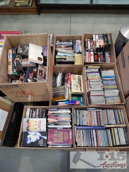 DVDs. VHS Tapes. CDs. CD Holder. Books