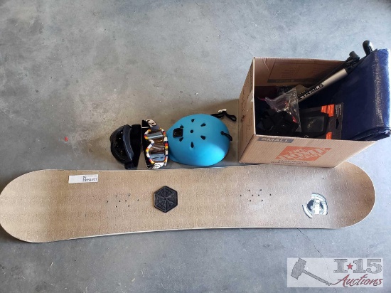 Snowboard, Goggles, Bicycle Pump, Tarp, Go Pro Mounts, and More