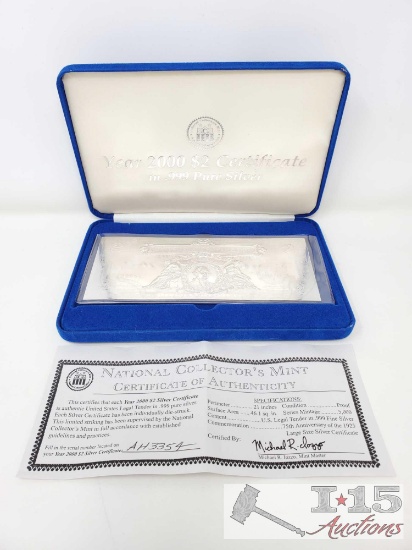 Year 2000 $2 Certificate In .999 Pure Silver With COA