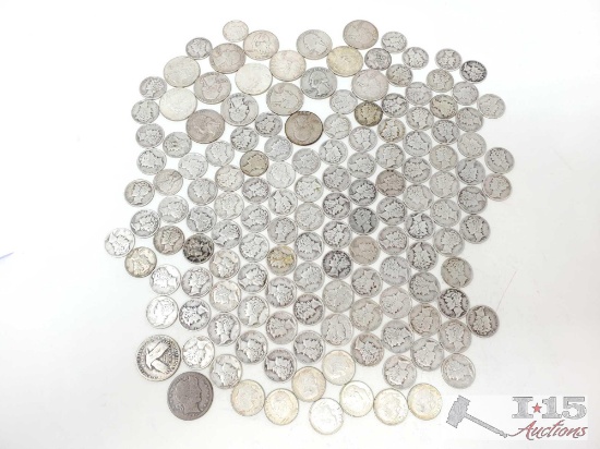 16 Pre 1964 Quarters, 120 Barber Head Dimes, 8 Pre 1964 Dimes -421g