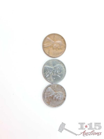 Wheat Penny And 2 Steel Pennies