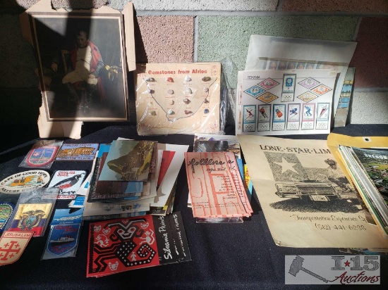 Vintage Post Cards, Maps, Ads, Stamps, Patches and More
