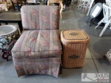 Upholstered Chair And Wicker Basket