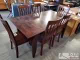 Wooden Dining Room Table with 6 Chairs and 1 Leaf