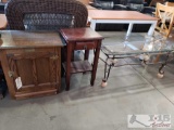 Glass Coffee Table, Wooden Cabinet and Wooden Table
