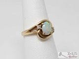 14k Gold Ring With With Diamonds And Opal, 3.5g