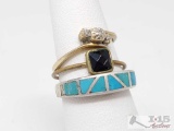 10k Gold Diamond Ring, Sterling Silver Turquoise Ring, and A Costume Ring