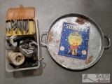 Fishing Gear and One metal Platter