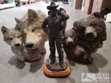 One Branding Iron Collection Statue, One Wolf Bust, One Bear Bust