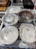 Corningware casserole dishes and glass mixing bowls