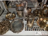 Silver Plated platter, bowl, tea pot, and more