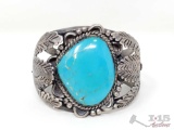 Native American Sterling Silver Cuff With Large Turquoise Stone,84g
