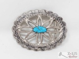 Sterling Silver Belt Buckle With Turquoise Stone, 43.1g
