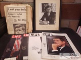 John F Kennedy Photo, Life Magazines and JFK Related Newspapers