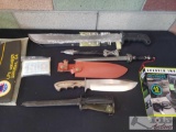 Machete, Bayonet, 2 Knives, Amvets Cover, Sharper Image Key Finder