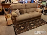 Reclining Couch, 2 Runner Rugs, End Table and Magazine Rack