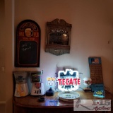 Tecate Neon Sign, Route 66 Neon, Coors Globe, Metal Beer Buckets and Hanging Decore