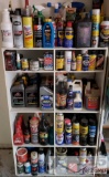 Wooden Shelves With Lubricants, Cleaners and Greese