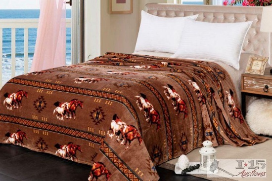 Brand New Queen Size Silk Touch blanket with running horse design.