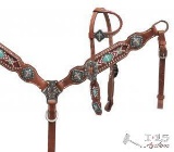 NEW One ear headstall with teal beaded inlay.