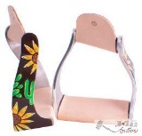 NEW Lightweight twisted angled aluminum stirrups with sunflower and cactus overlay.