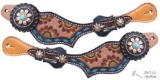 NEW Ladies Hand Painted Sunflower Spur Straps with turquoise buckstitch.
