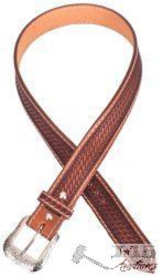 Showman ... Men's Agrentina Cow Leather Belt with Basketweave Tooling