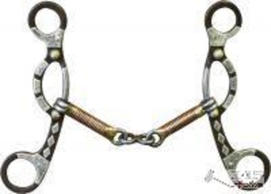 Showman? brown steel sliding gag bit with engraved silver accents on 7" cheeks.