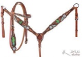Showman ... PONY Hand painted cactus headstall and breast collar set with turquoise conchos