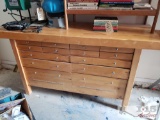 Wooden Work Bench with Drawers with Bullets amd Misc Items