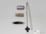 Money Clips, Necklace, and a Small Pocket Knife