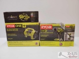 Ryobi 18V Dual Function Inflator/Deflator, Ryobi 18V 3-Speed Impact Driver, and Ryobi Battery