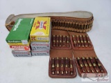 One leather bandolier with 30-30 WIN cartridges, Six boxes of 30-30 WIN cartridges, and 20 30-30 win