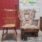 One Cushioned Rocking Chair And One Wooden Chair
